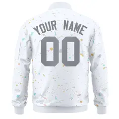 White Gray Full-Zip Graffiti Splash Varsity Letterman Jacket 4