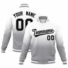 White Gray Gradient Full-Snap Varsity Letterman Jacket 1