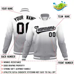 White Gray Gradient Full-Snap Varsity Letterman Jacket 2