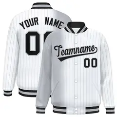 White Gray Gradient Pinstripe Full-Snap Varsity Jacket 1