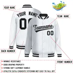 White Gray Gradient Pinstripe Full-Snap Varsity Jacket 2