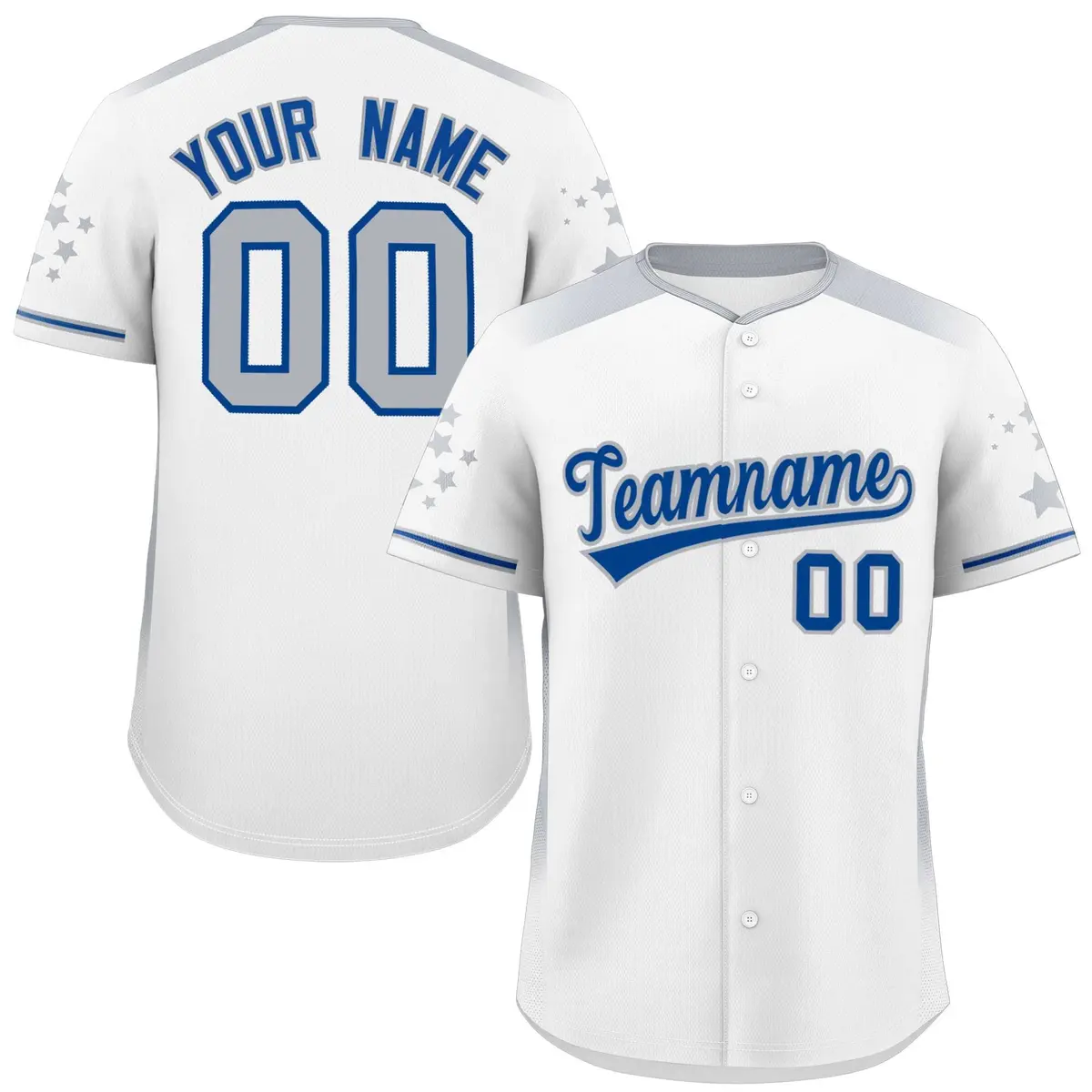 White Gray Gradient Side Star Pattern Baseball Jersey