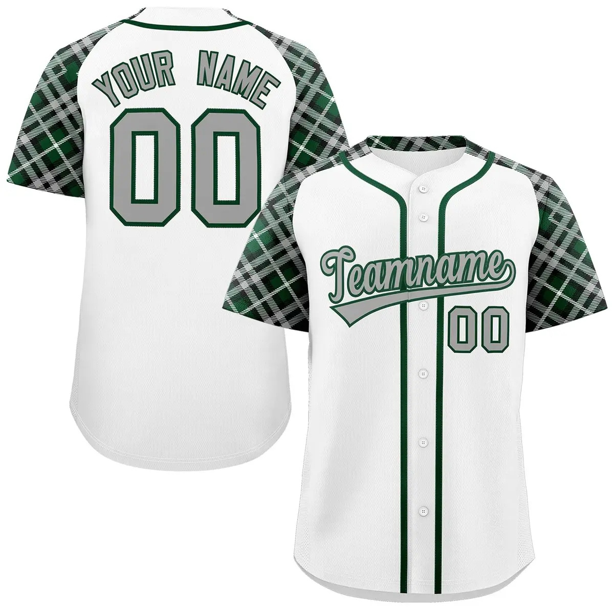 White Gray-Green Raglan Sleeves Authentic Baseball Jersey