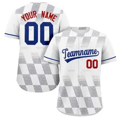 White Gray Grid Speckles Color Block Baseball Jersey
