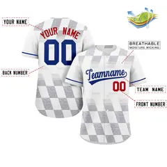 White Gray Grid Speckles Color Block Baseball Jersey 2