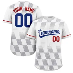 White Gray Grid Speckles Color Block Baseball Jersey