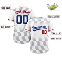 White Gray Grid Speckles Color Block Baseball Jersey 2
