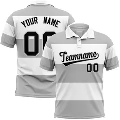 White-Gray Horizontal Stripe Performance Polo Shirt 1