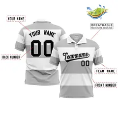 White-Gray Horizontal Stripe Performance Polo Shirt 2