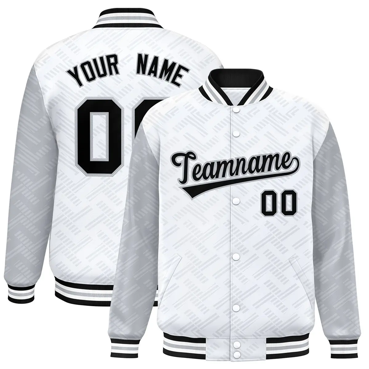 White Gray L Pattern Raglan Sleeves Varsity Letterman Jacket