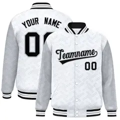 White Gray L Pattern Raglan Sleeves Varsity Letterman Jacket 1