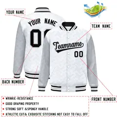 White Gray L Pattern Raglan Sleeves Varsity Letterman Jacket 2