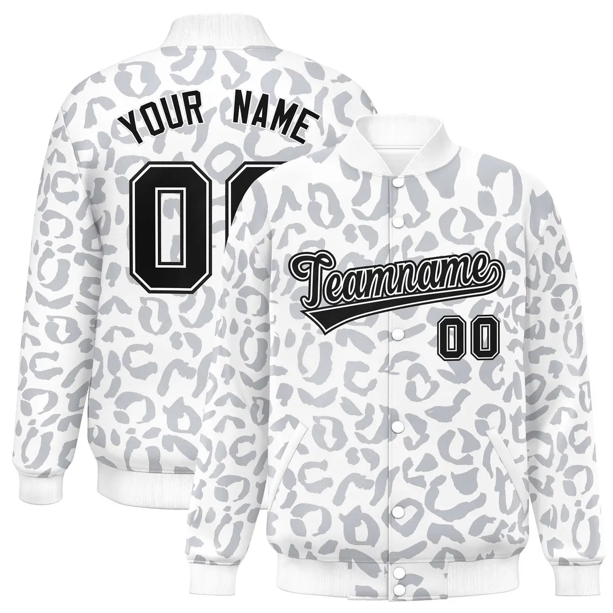 White Gray Leopard Graffiti Varsity Letterman Jacket