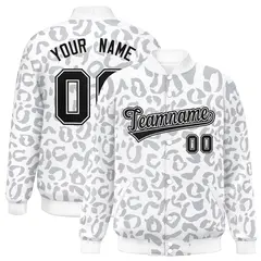 White Gray Leopard Graffiti Varsity Letterman Jacket 1