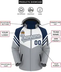 White Gray-Navy Color Block Hooded Outdoor Waterproof Jacket 2