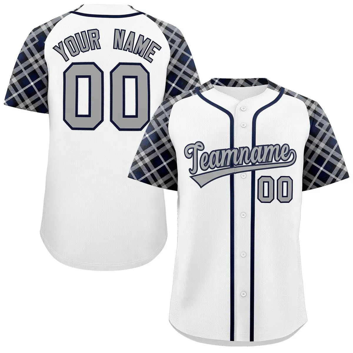 White Gray-Navy Raglan Sleeves Authentic Baseball Jersey