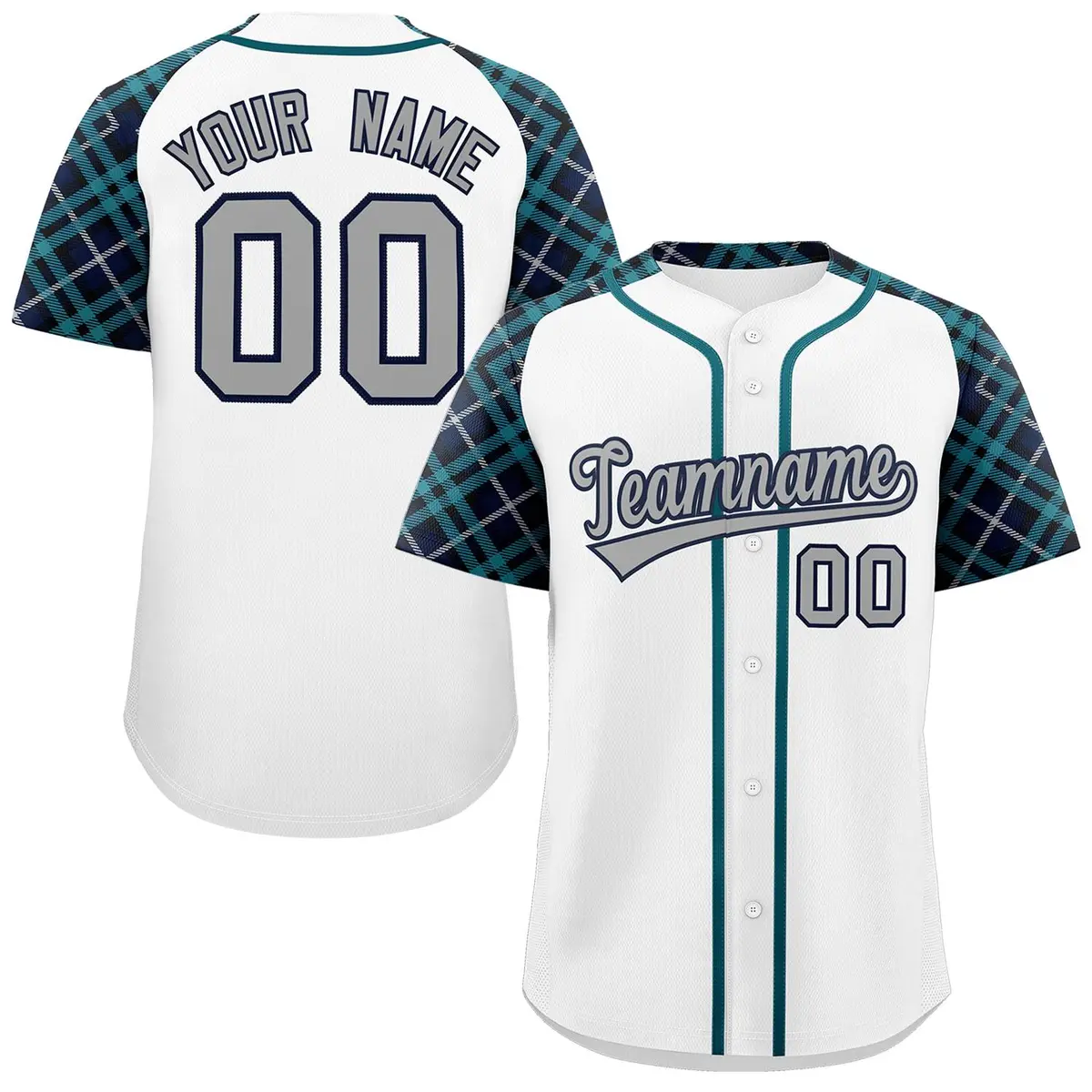 White Gray-Navy Raglan Sleeves Authentic Baseball Jersey