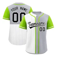 White Gray Neon Green Pinstripe Raglan Baseball Jersey