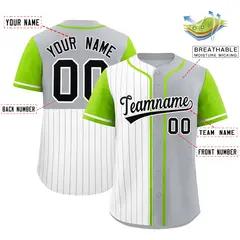 White Gray Neon Green Pinstripe Raglan Baseball Jersey 2