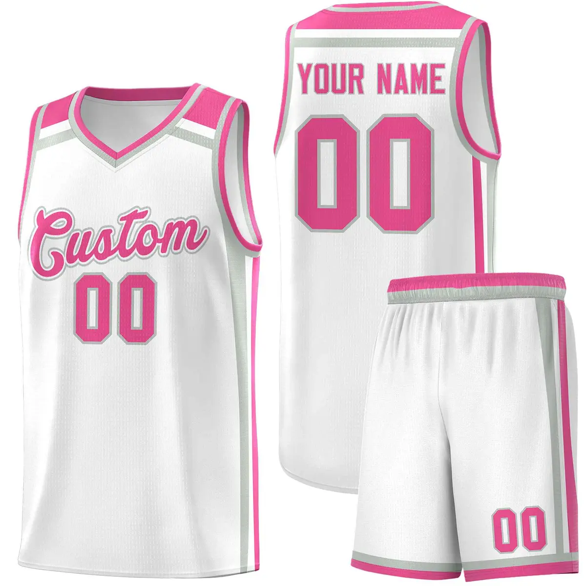 White Gray Pink Color Charge Series Team Basketball Jersey