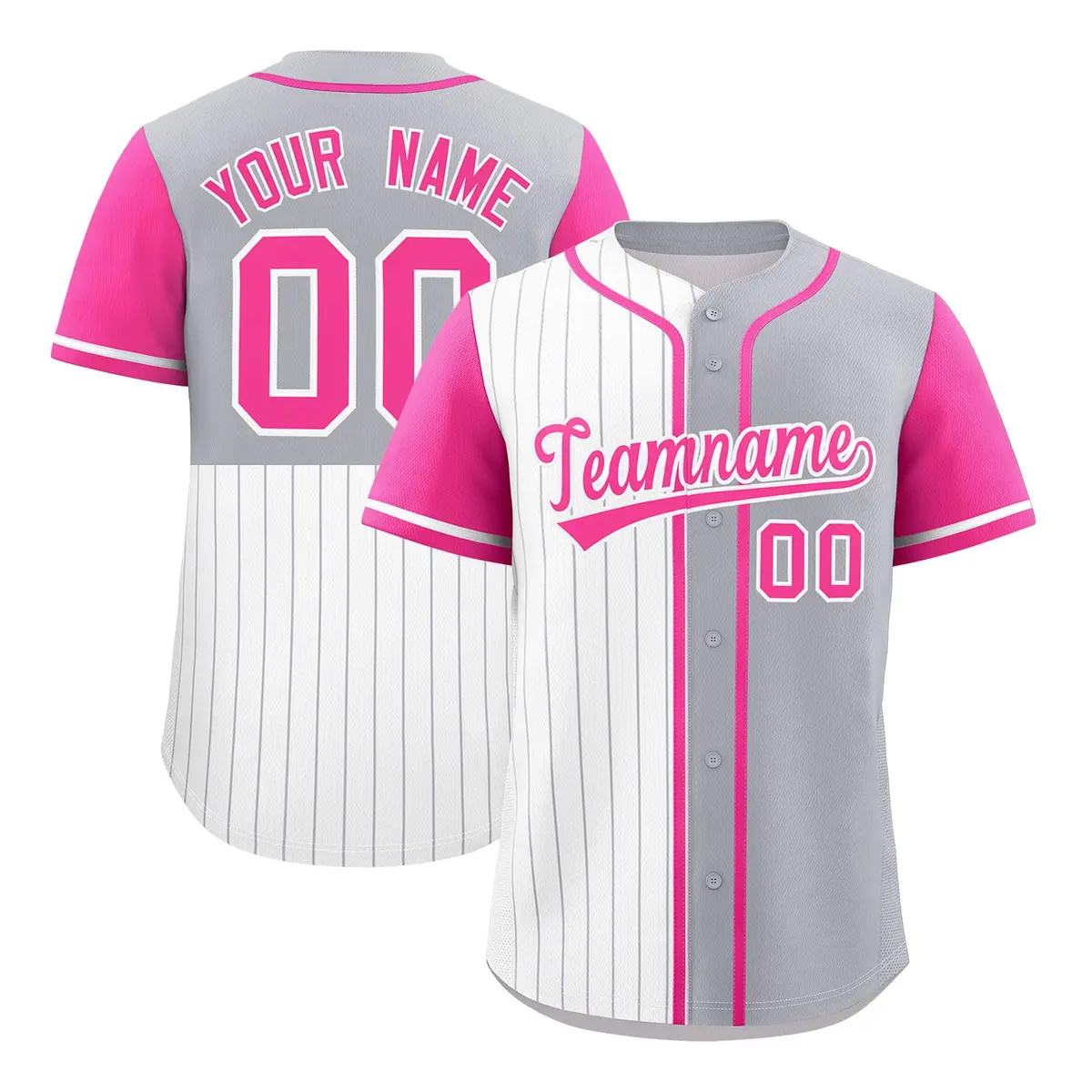White Gray Pink Pinstripe Raglan Baseball Jersey