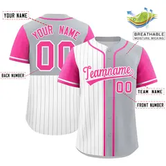 White Gray Pink Pinstripe Raglan Baseball Jersey 2