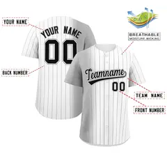 White Gray Pinstripe Gradient Baseball Jersey 2
