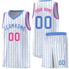 White Gray Pinstripe Retro Sets Uniform Basketball Jersey 1