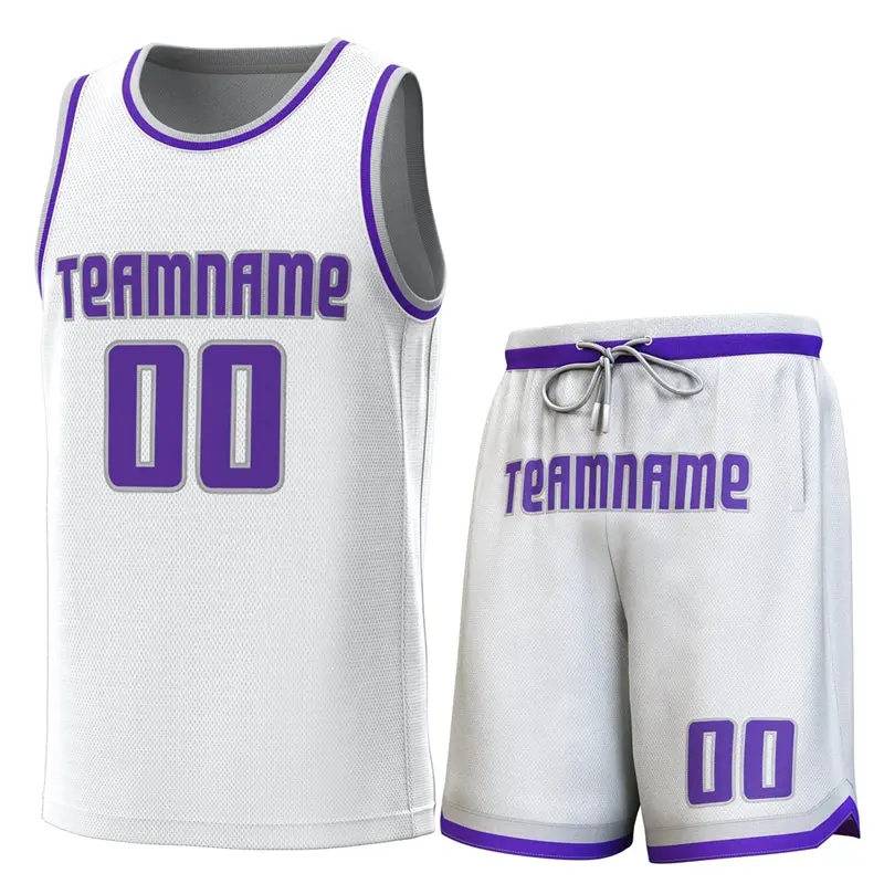 White Gray-Purple Classic Sets Basketball Jersey