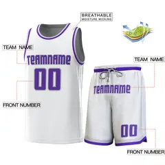 White Gray-Purple Classic Sets Basketball Jersey 2
