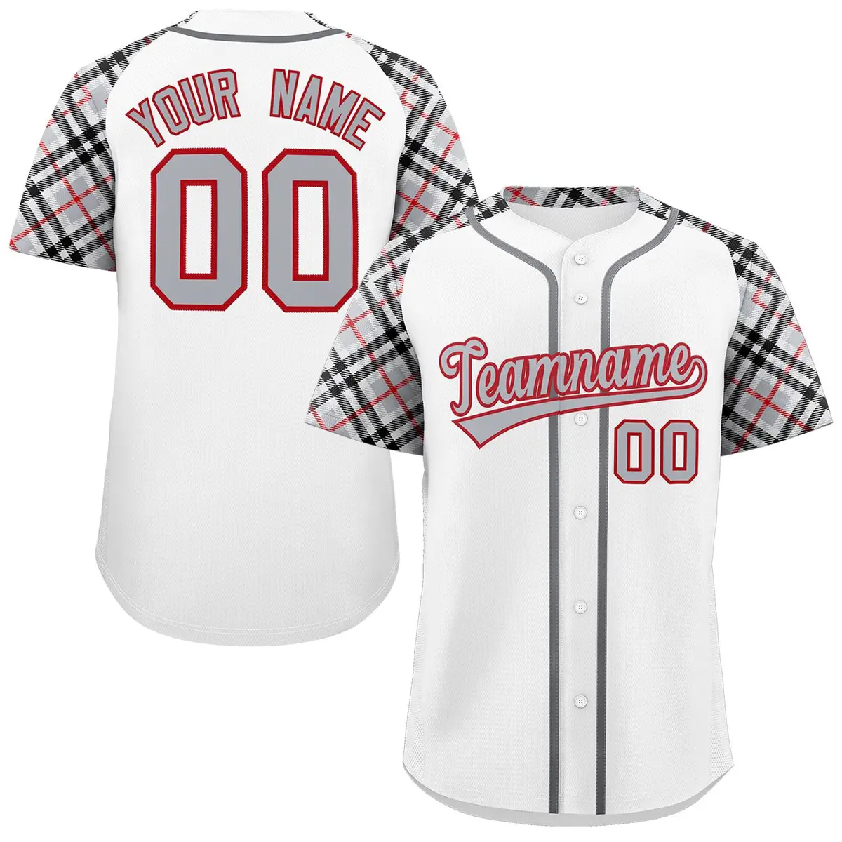 White Gray-Red Raglan Sleeves Authentic Baseball Jersey