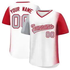 White Gray-Red Raglan Sleeves Pullover Baseball Jersey