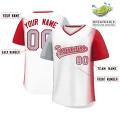 White Gray-Red Raglan Sleeves Pullover Baseball Jersey 2