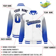 White Gray-Royal Gradient Varsity Full-Snap Raglan Baseball Jacket 2