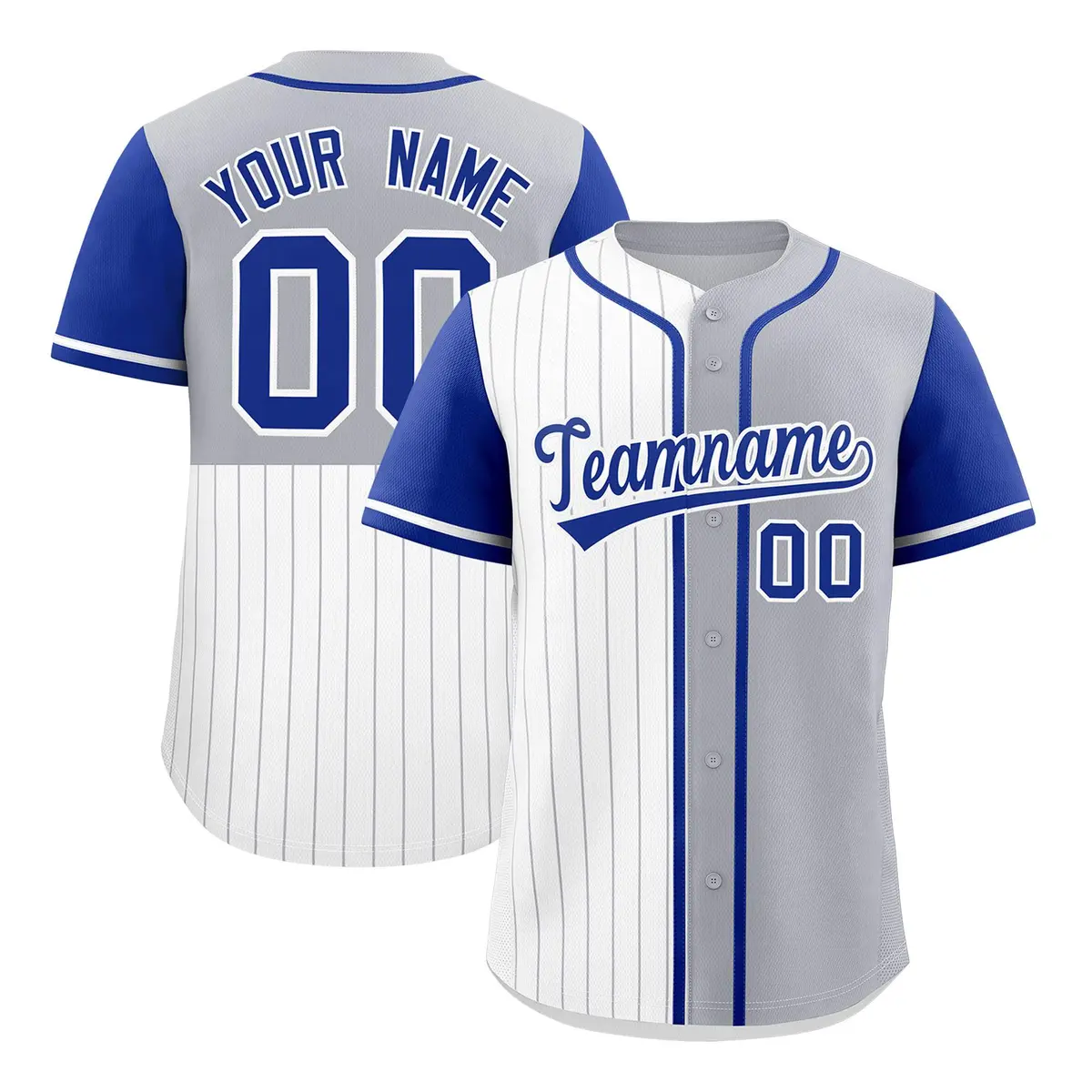 White Gray Royal Pinstripe Raglan Baseball Jersey