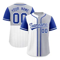 White Gray Royal Pinstripe Raglan Baseball Jersey