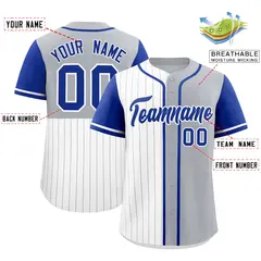 White Gray Royal Pinstripe Raglan Baseball Jersey 13