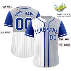 White Gray Royal Pinstripe Raglan Baseball Jersey 19