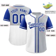 White Gray Royal Pinstripe Raglan Baseball Jersey 2