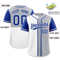 White Gray Royal Pinstripe Raglan Baseball Jersey 25