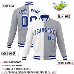 White Gray Royal Split Varsity Full-Snap Letterman Jacket 4