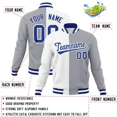 White Gray Royal Split Varsity Full-Snap Letterman Jacket 4