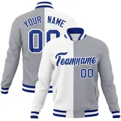 White Gray Royal Split Varsity Full-Snap Letterman Jacket 1