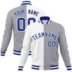 White Gray Royal Split Varsity Full-Snap Letterman Jacket 1