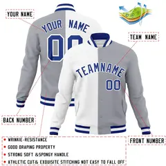 White Gray Royal Split Varsity Full-Snap Letterman Jacket 4