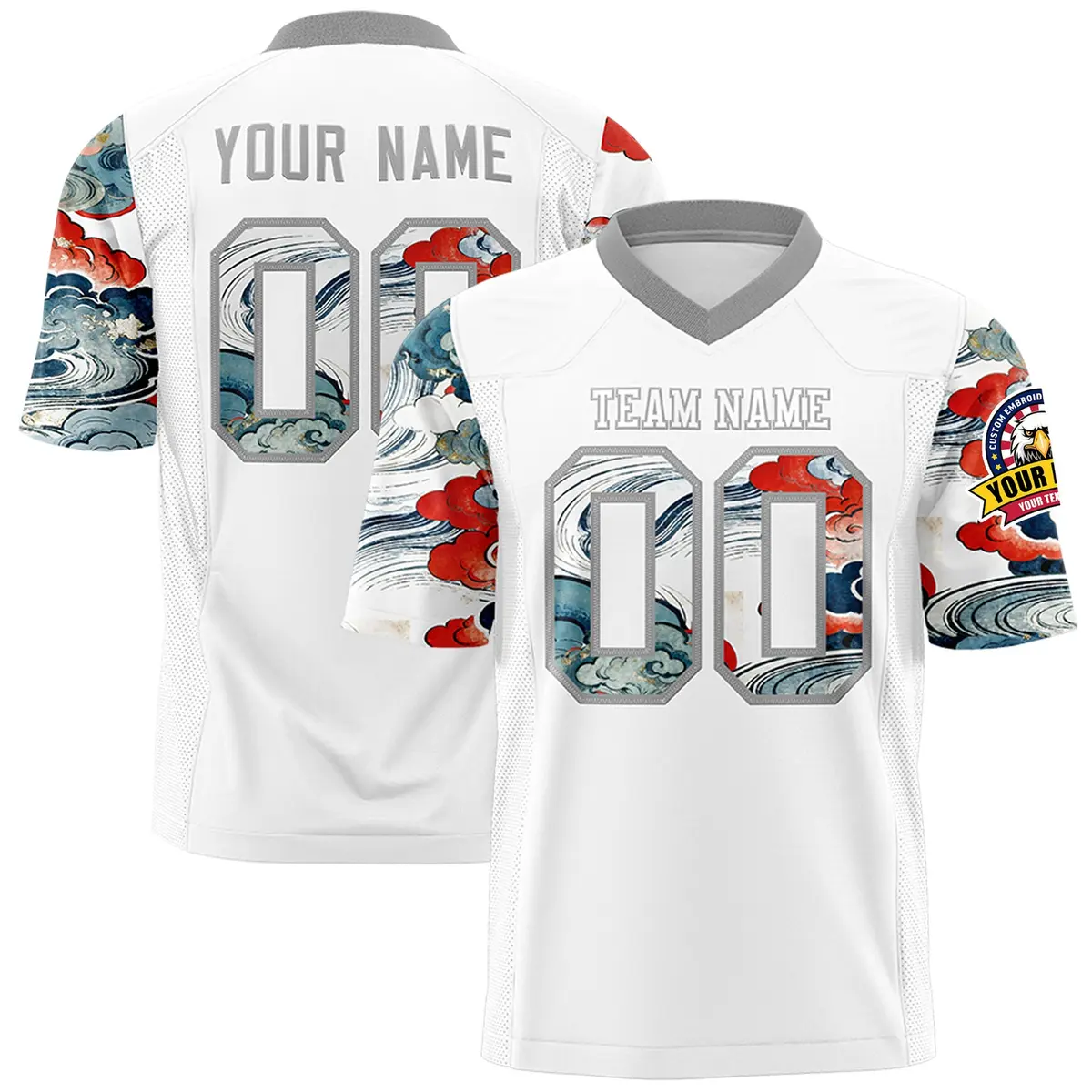White Gray Sleeve Ukiyo-e Auspicious Clouds Graffiti Football Jersey