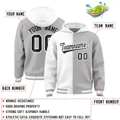 White Gray Split Two Tone Full-Snap Varsity Letterman Jacket Hoodie 4
