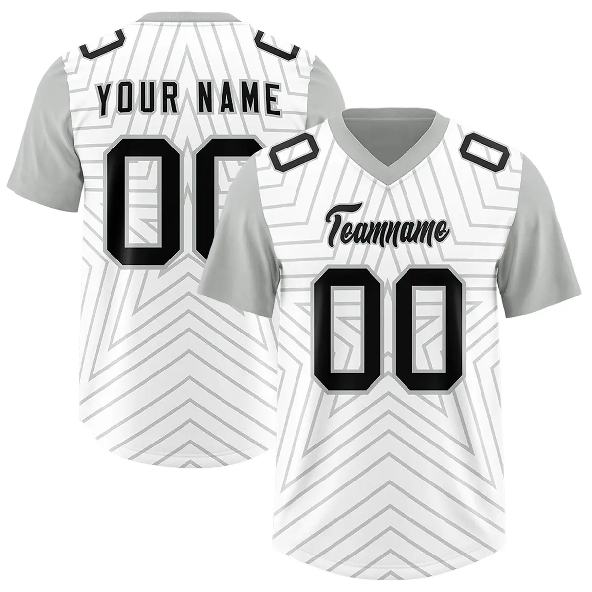 White Gray Star Pattern Raglan Authentic Football Jersey