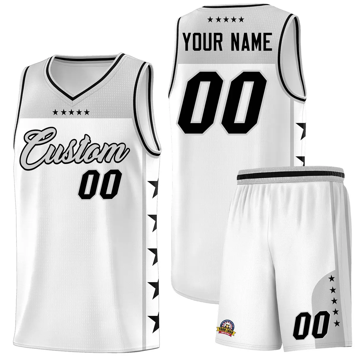 White Gray Star Pattern Team Basketball Jersey