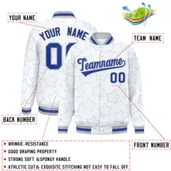 White Gray Star Pattern Varsity Full-Snap Letterman Baseball Jacket 2